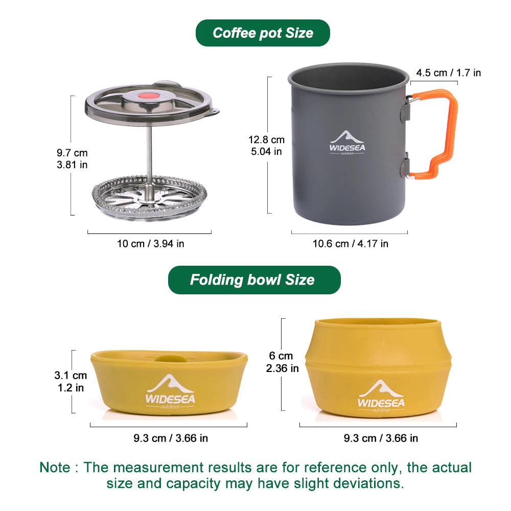 Widesea Camping Coffee Pot Set Portable French Press with Foldable Silicone Bowls Hard Anodized Aluminum Outdoor Coffee Maker fo