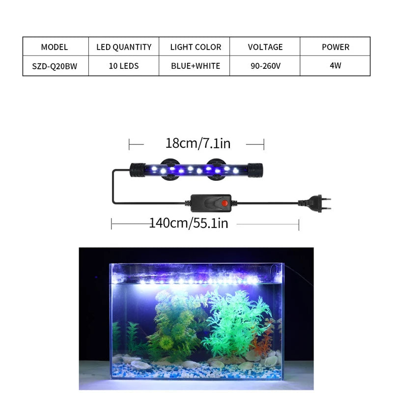 Lamp Waterproof Fish Tank Light 18-58CM Underwater Aquariums Decor Lighting 90-260V Aquarium Light LED Plant Grow