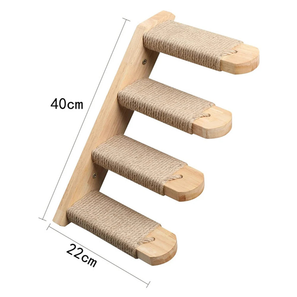 Wooden Cat Climbing Shelves Wall Mounted Cat Tree Sisal Scratching Post Pedal Hammock Indoor Kitten Playground Cats Accessories