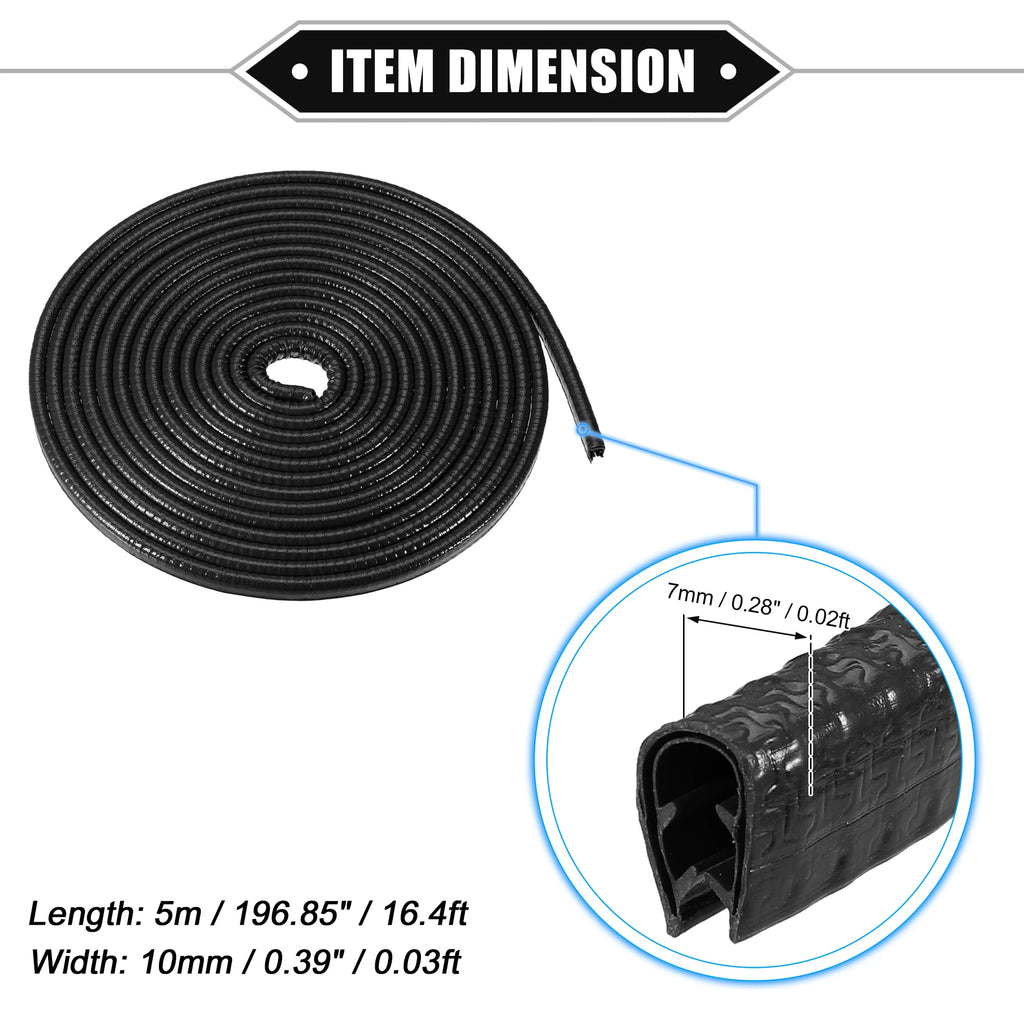 uxcell Car Door Edge Guard U-Shape Rubber Trim Seal Strip, 5m/10m Iron Black