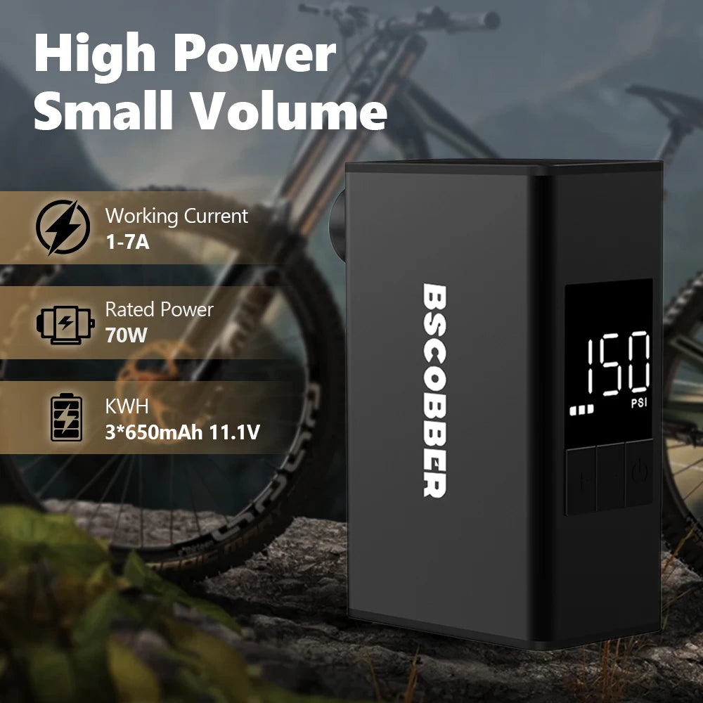 BSCOBBER Mini Air Compressor Cycling Pump for Mountain Bike Tires Portable Bike Tire Inflator with Digital Gauge 150PSI Gravel