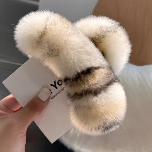 Natural Rex Rabbit Fur Hair Claw Large Hairpin Temperament Clip New Cute Plush Hair Scratching Ponytail Fuzzy Claw Clip
