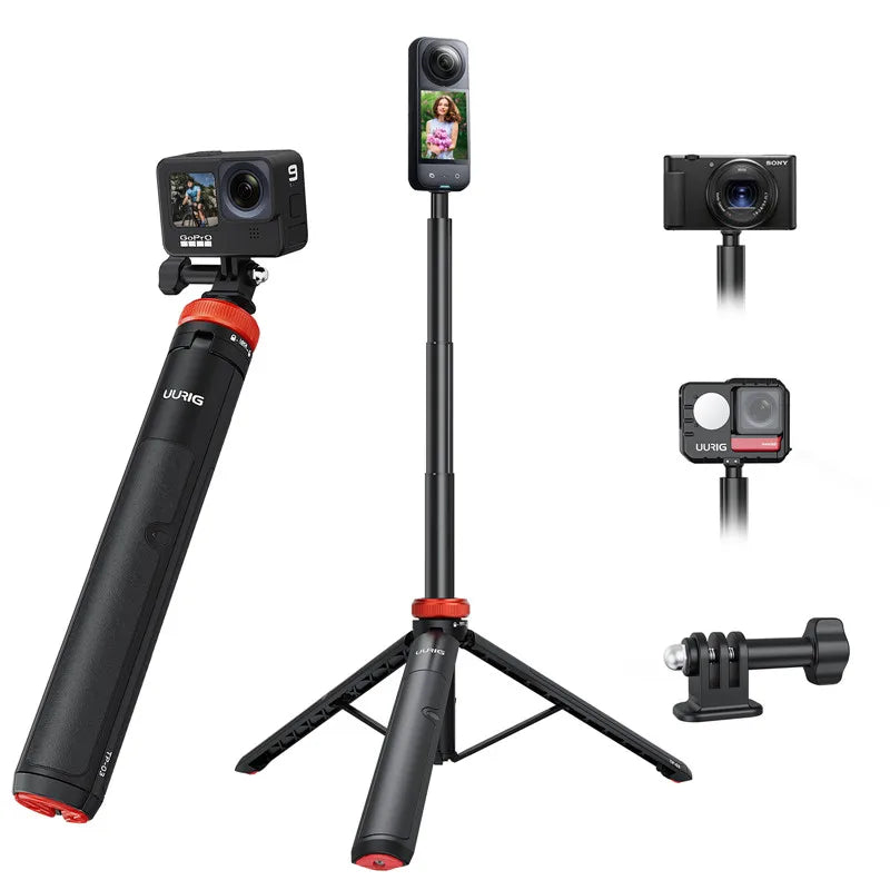 Aluminum extendable selfie stick tripod for GoPro Hero 13/12/11, Insta360 X4/X3, Osmo Action