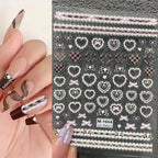 Japanese Bowknot Lace Heart Nail Stickers Self Adhesive Sweet Cool Pink Black Lace Nail Decals Cool Girls Manicure Decorations