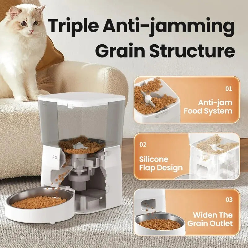 ROJECO 2L WiFi Automatic Cat Feeder Dry Food Dispenser, Black/White, EU/US/KR Plug