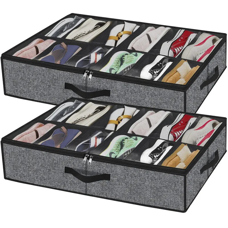 1 Pc Under Bed Shoe Storage Organizer Can Accommodate 12 to 16 Pairs Of Shoes With Transparent Window Breathable Foldable