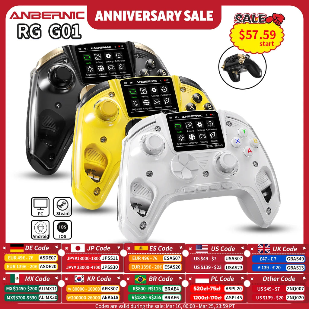 Anbernic RG G01 Retro Games Controller Hall Effect Triggers 2.5D Curved IPS Screen 2100mAh XBOX Gamepad for PC Android IOS Steam