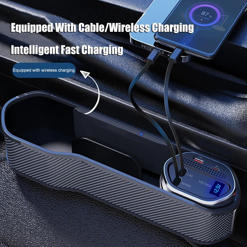 Car Supplies Wireless Charging Car Seat Gap Organizer With 40W USB-C/ Lightning Fast Charge Cable Center Console Storage Box