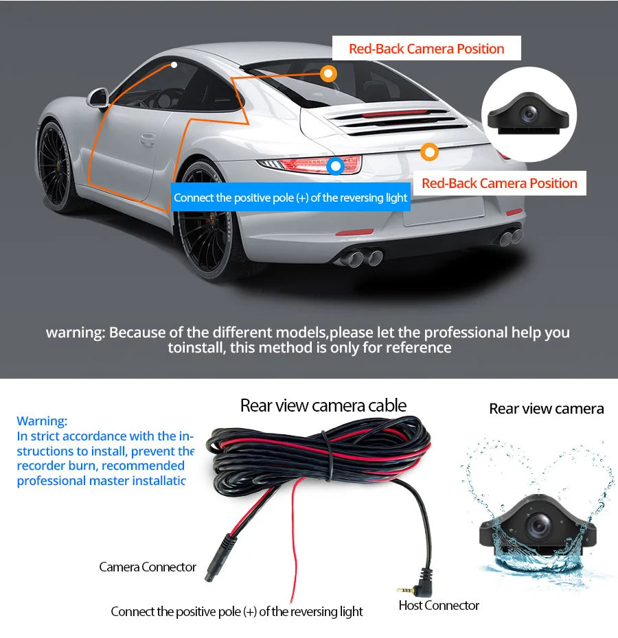 FHD 1080P 2.5mm 4 Pin Jack Port Sony Car DVR Mirror Rear View Camera Night Vision Reversing Auto Parking Monitor Waterproof