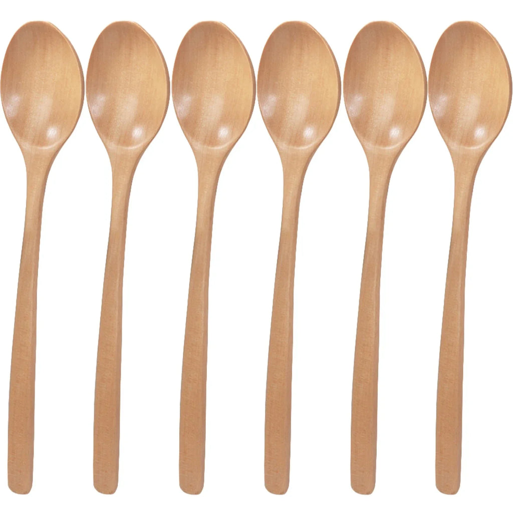 6 Piece Wooden Spoon Bamboo Kitchen Korean Style 9 '' Inch Natural Wood Soup Tableware Cooking Honey Coffee Spoon Mixing Spoon