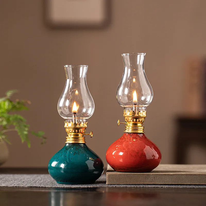 Traditional Ceramic Butter Oil Lamp - Aromatic Incense Burner and Ambient Night Light for Home Zen Decor