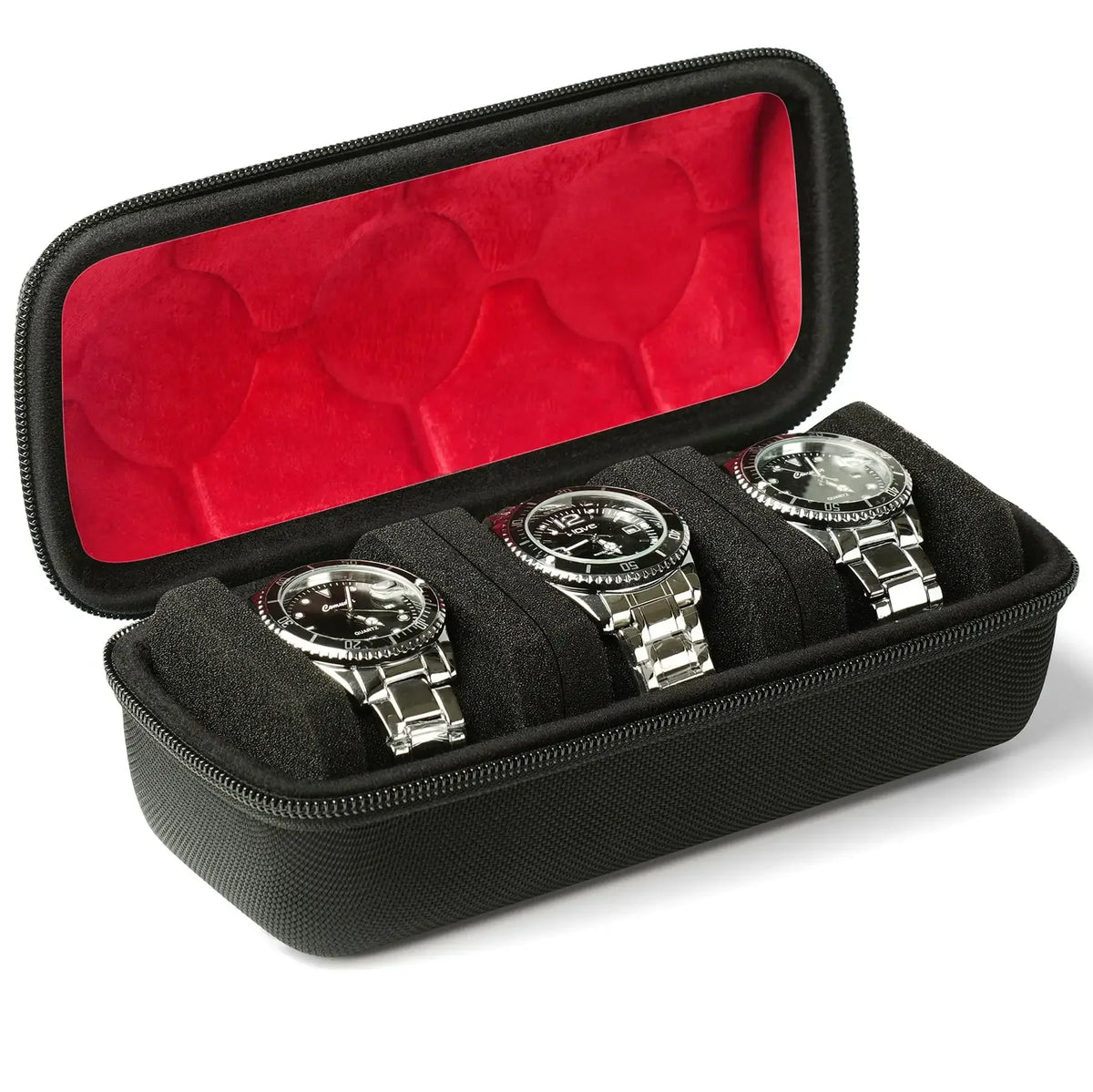 1/2/3/5/6/10 Slot Watch Travel Case,Hard Watch Roll, Travel Watch Organizer Case with Form-Fitting Pillow, Red Microfiber Lining