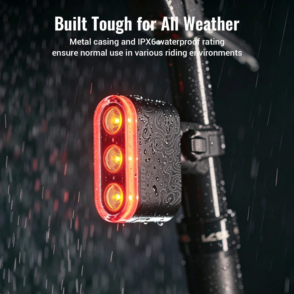 RAVEMEN TR500 Bike Rear Light Bicycle Taillight Lamp Rechargeable 1600mAh Auto On-Off 500 LED Lumens Flashing Brake Detection