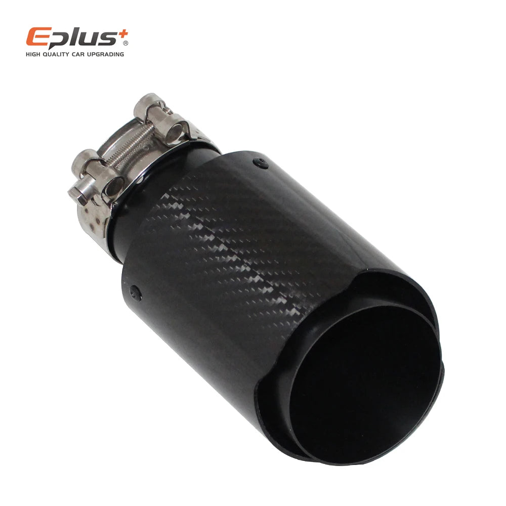 Universal Glossy Carbon Fiber Car Muffler Tip Exhaust System Pipe Mufflers Nozzle Straight stainless steel Black