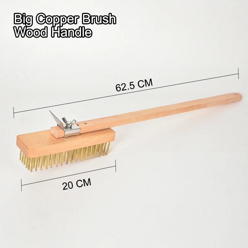 SHANGPEIXUAN Professional Pizza Oven Copper Brush Scraper Household Grill Brass Cleaning Brush with 21 inch Aluminium Handle