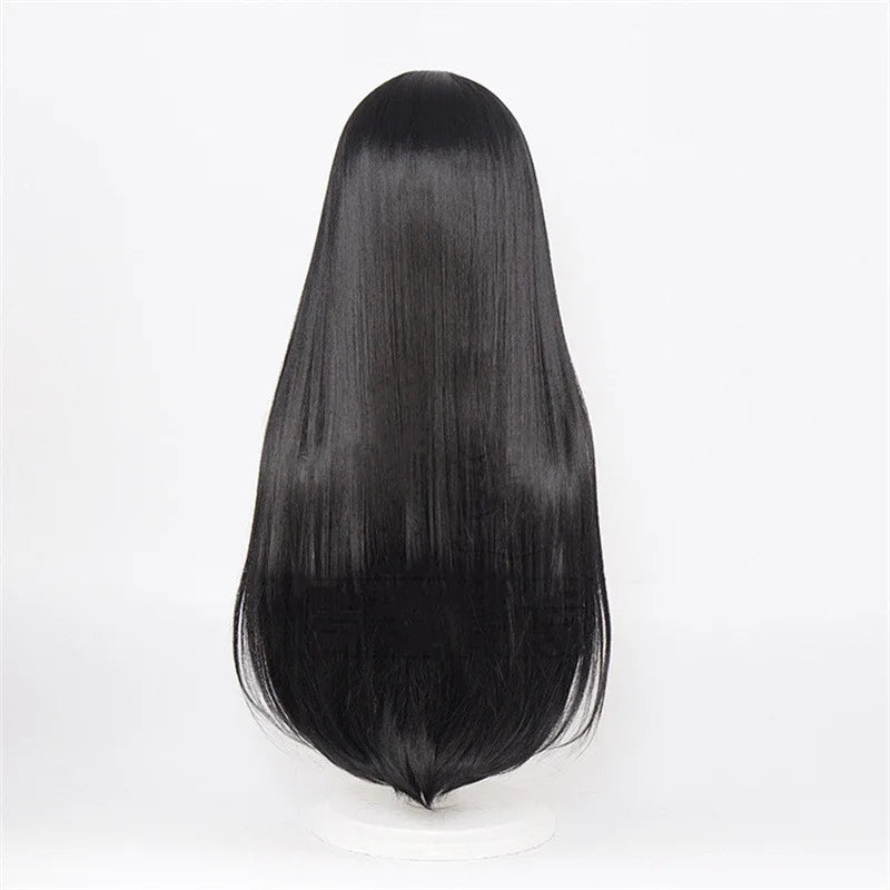 Cosplay wig hat long straight synthetic high temp fiber, breathable cap, natural black