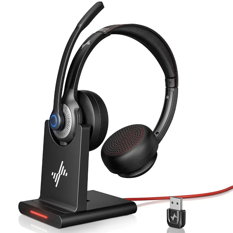 JIAMQISHI Wireless Bluetooth 5.2 Headset with Mic & USB Dongle, Mic Mute, Beige