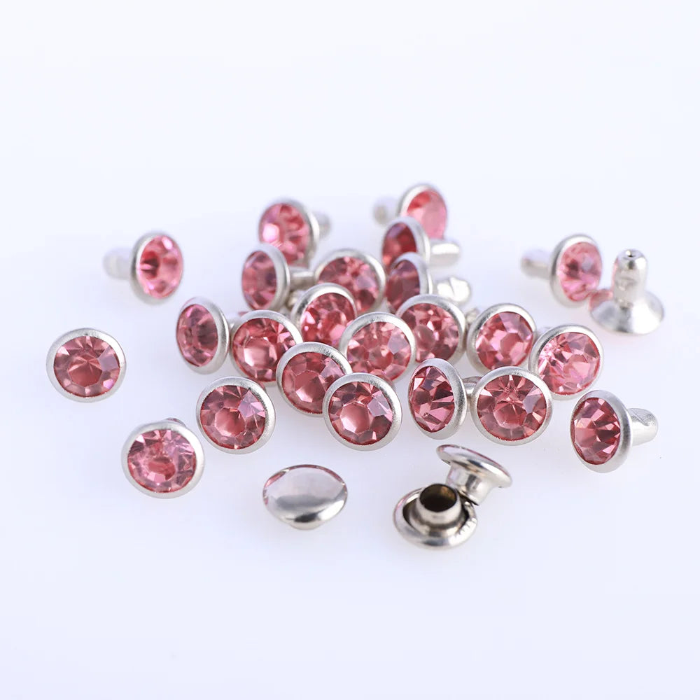100 Sets 6/8mm Glass Rivets Rhinestone Glitter Crystal AB Silver Edge Stones Studs With Care Rhinestones for DIY Crafts Leather