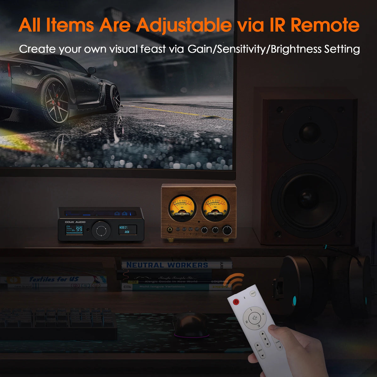 Nobsound VU1-W 4-IN-1-OUT Audio Selector 4-way Stere Switcher Home Preamp VU Meter with Remote Control