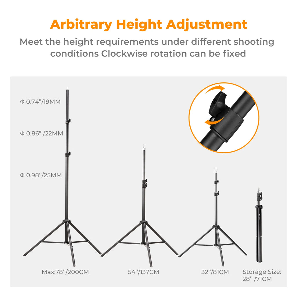 K&F CONCEPT 78.8in/2m Extendable Light Stand Photography Photo Video Tripod Stand for Camera Softbox with 1/4" Screw Storage Bag