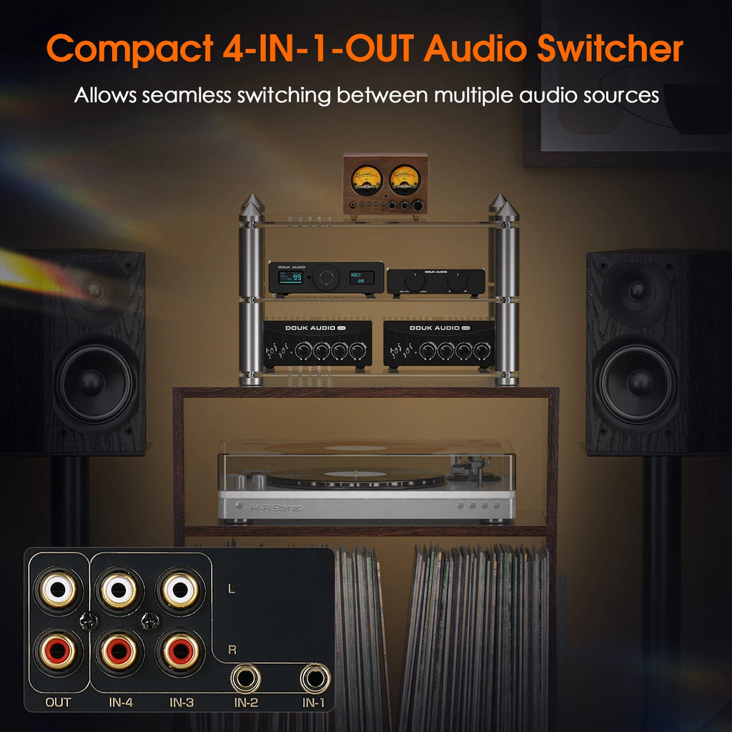 Nobsound VU1-W 4-IN-1-OUT Audio Selector 4-way Stere Switcher Home Preamp VU Meter with Remote Control