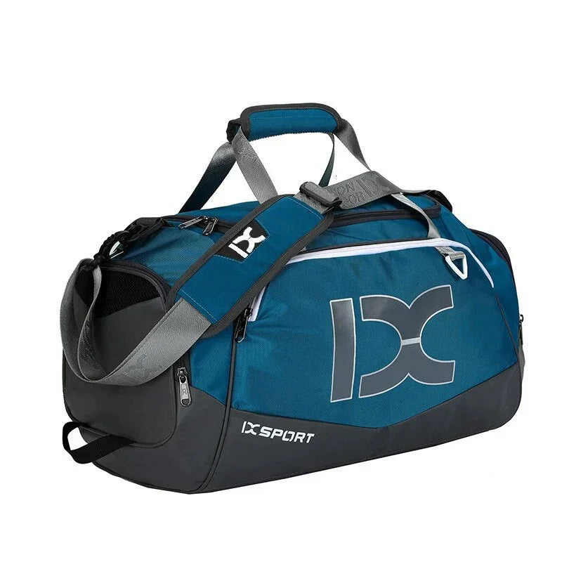 IX 40L Waterproof Nylon Gym Duffle Bag with Wet Dry Compartment, Blue, 33x45x27cm