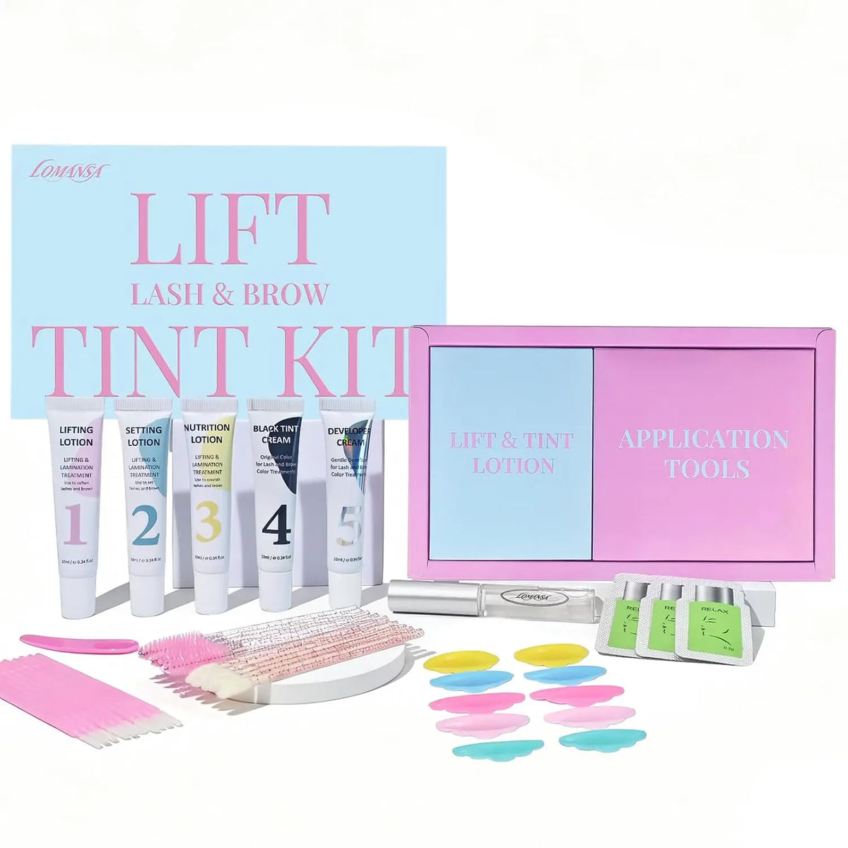 Lomansa Lash Lift and Black Kit Eyelash Lift and Color Strong Hold Lash Lifting 4 Weeks Curl & Natural Darker Black Lashes Tools
