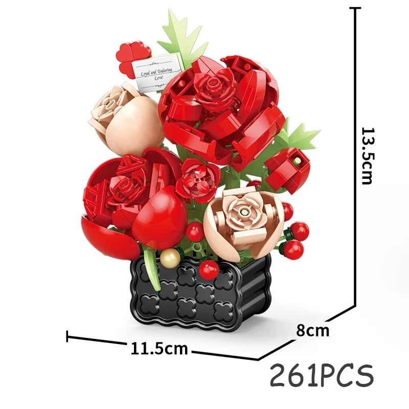 Rose Eternal Flower Basket Potted Plants Mini Particle Building Block,DIY Sunflower Flower Ornament Assembled Toy,For Kids Gifts