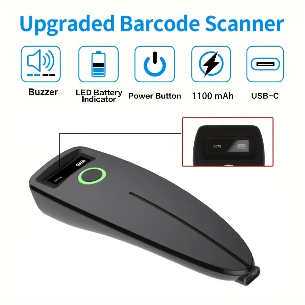 2D Barcode Scanner Mini 2.4G Wireless Bluetooth Handheld Portable 1D 2D QR Code Data Matrix PDF417 Reader With Storage Function