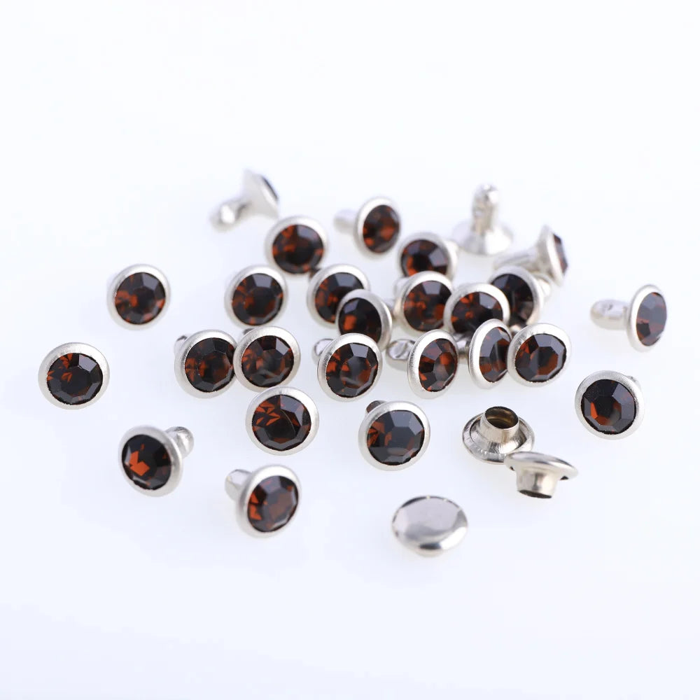 100 Sets 6/8mm Glass Rivets Rhinestone Glitter Crystal AB Silver Edge Stones Studs With Care Rhinestones for DIY Crafts Leather