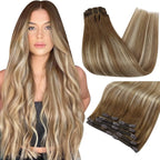 Full Shine Clip-In Human Hair Extensions Remy Double Weft 7pcs 105g Jet Black 12-24in