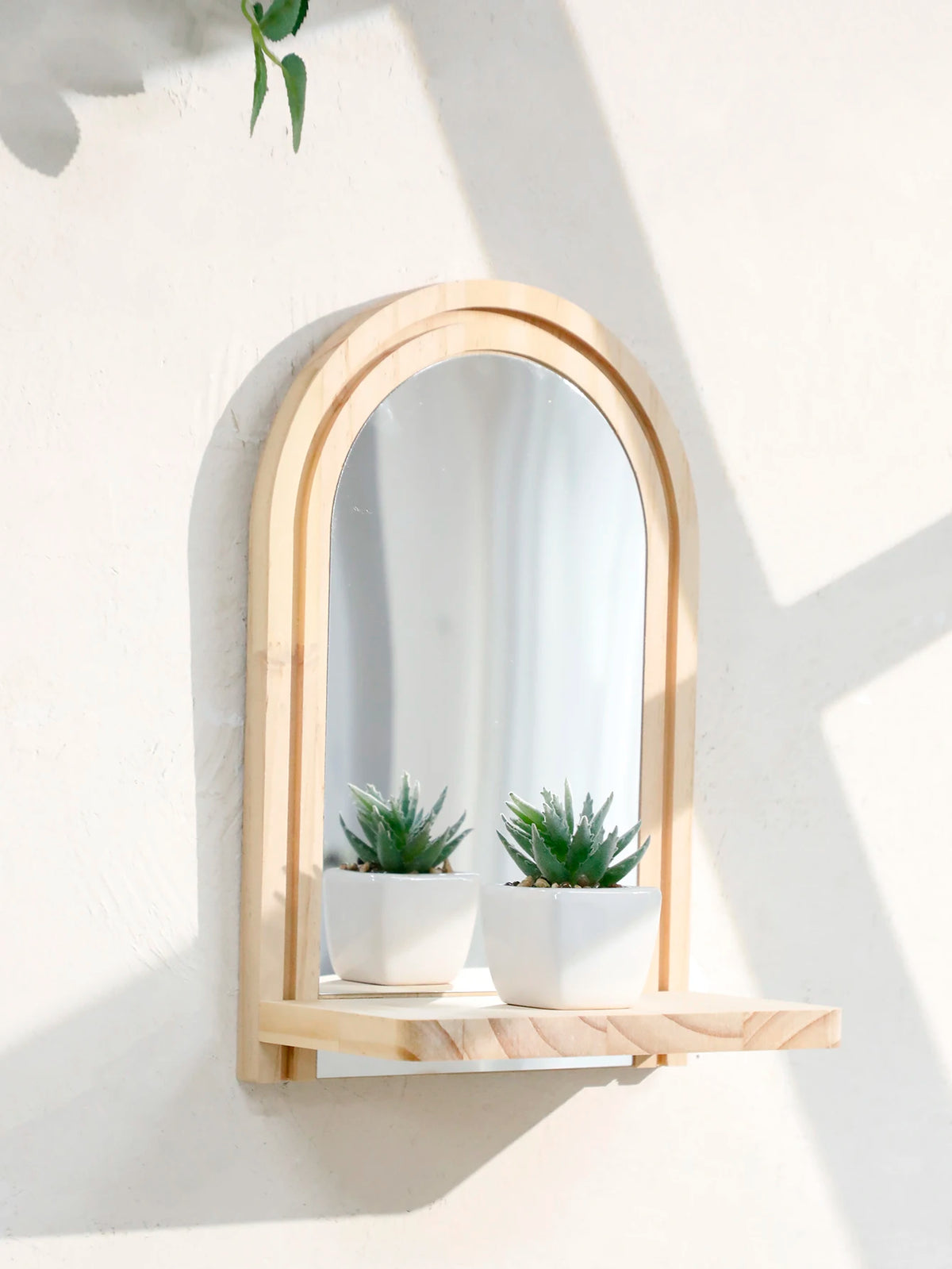 Wooden geometric wall mounted shelf, natural wood finish, boho decor, 1pc