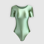 XClocKNYoung satin glossy swimsuit smooth T-shaped high fork short sleeve satin glossy swimsuit Yoga sportswear gymnastic suit