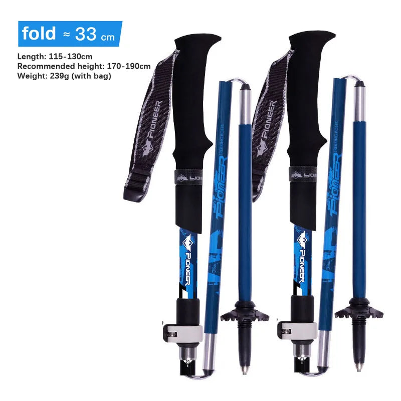 2pcs Folding Trekking Poles 5-Section Carbon Fiber + Aluminum Alloy Hiking Sticks Blue