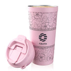 Fjbottle 500ml Flower Coffee Mug Stainless Steel Vacuum Flask Straw and Direct Drinking Insulated Tumbler Coffee Cup