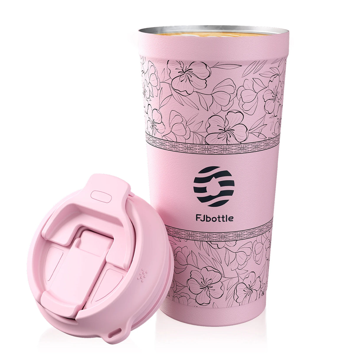 Fjbottle 500ml Flower Coffee Mug Stainless Steel Vacuum Flask Straw and Direct Drinking Insulated Tumbler Coffee Cup