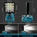 LED work light for Makita 14.4V/18V Li-ion battery, 3in/4in, USB option, black/blue