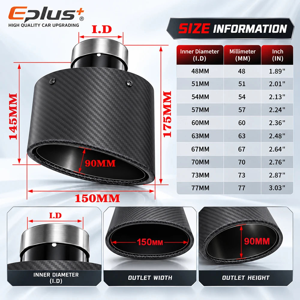 Universal Car Matte Carbon Fiber Muffler Tip Exhaust Pipe Nozzle Decoration Stainless Silver&Black Tilting Left Right Oval