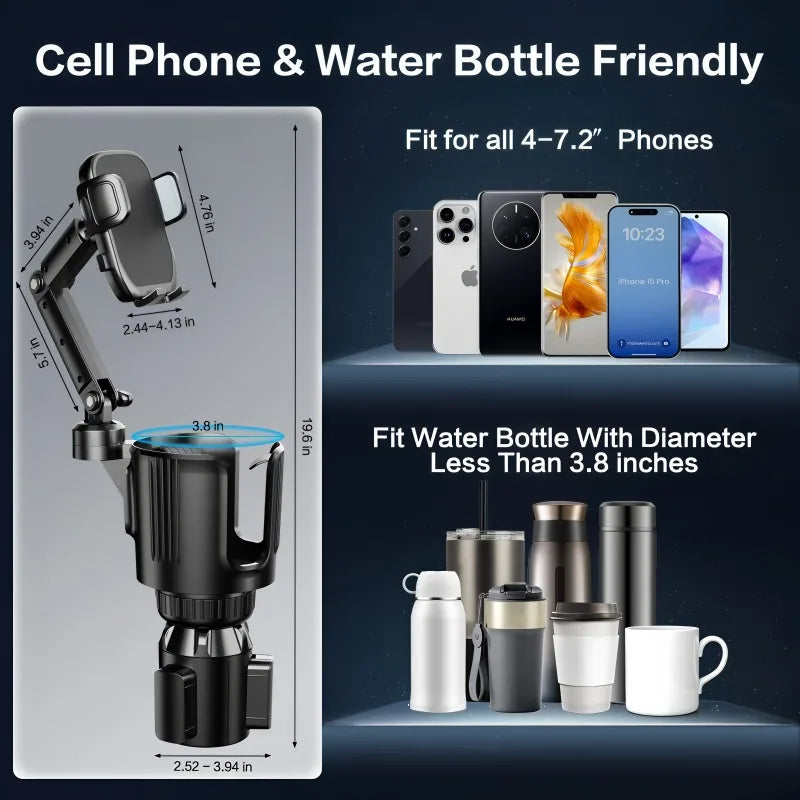 2-in-1 Universal Car Cup Phone Holder  Adjustable Long Arm with 360° Rotation Fits All Smartphones Perfect for Cars & SUVs