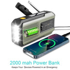 Emergency Portable Hand Crank NOAA Weather Radio,Solar Powered,AM/FM,SOS Alarm,3 LED Flashlight 2000mAh Rechargeable Power Bank