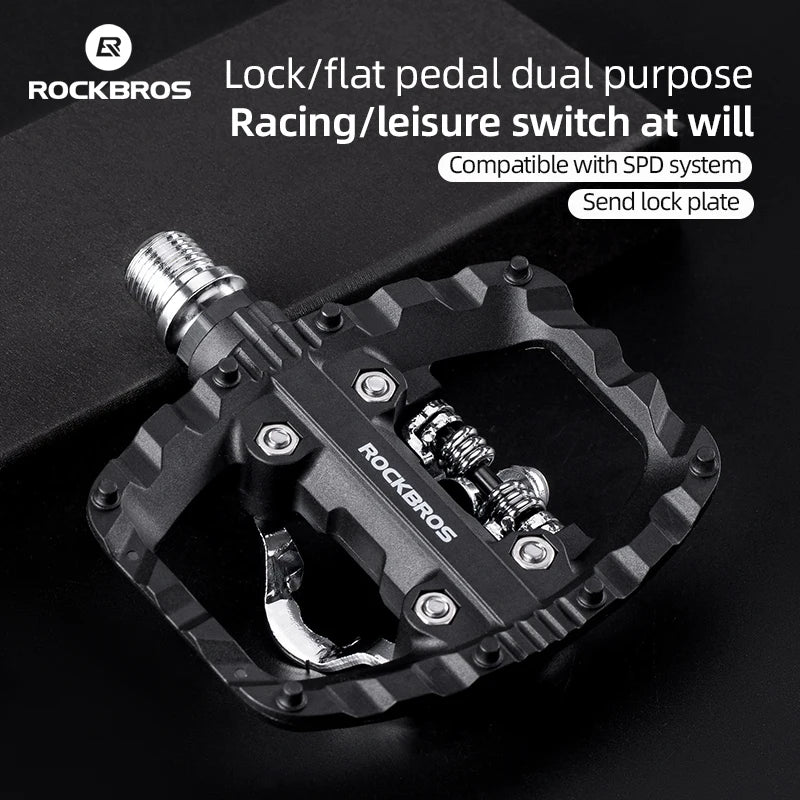 ROCKBROS Bicycle Pedals Half Lock Flat Pedal 2-in-1 Anti-slip Nylon MTB Bike Pedals Dustproof Flat Cleat Platform for Shimano