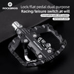 ROCKBROS Bicycle Pedals Half Lock Flat Pedal 2-in-1 Anti-slip Nylon MTB Bike Pedals Dustproof Flat Cleat Platform for Shimano