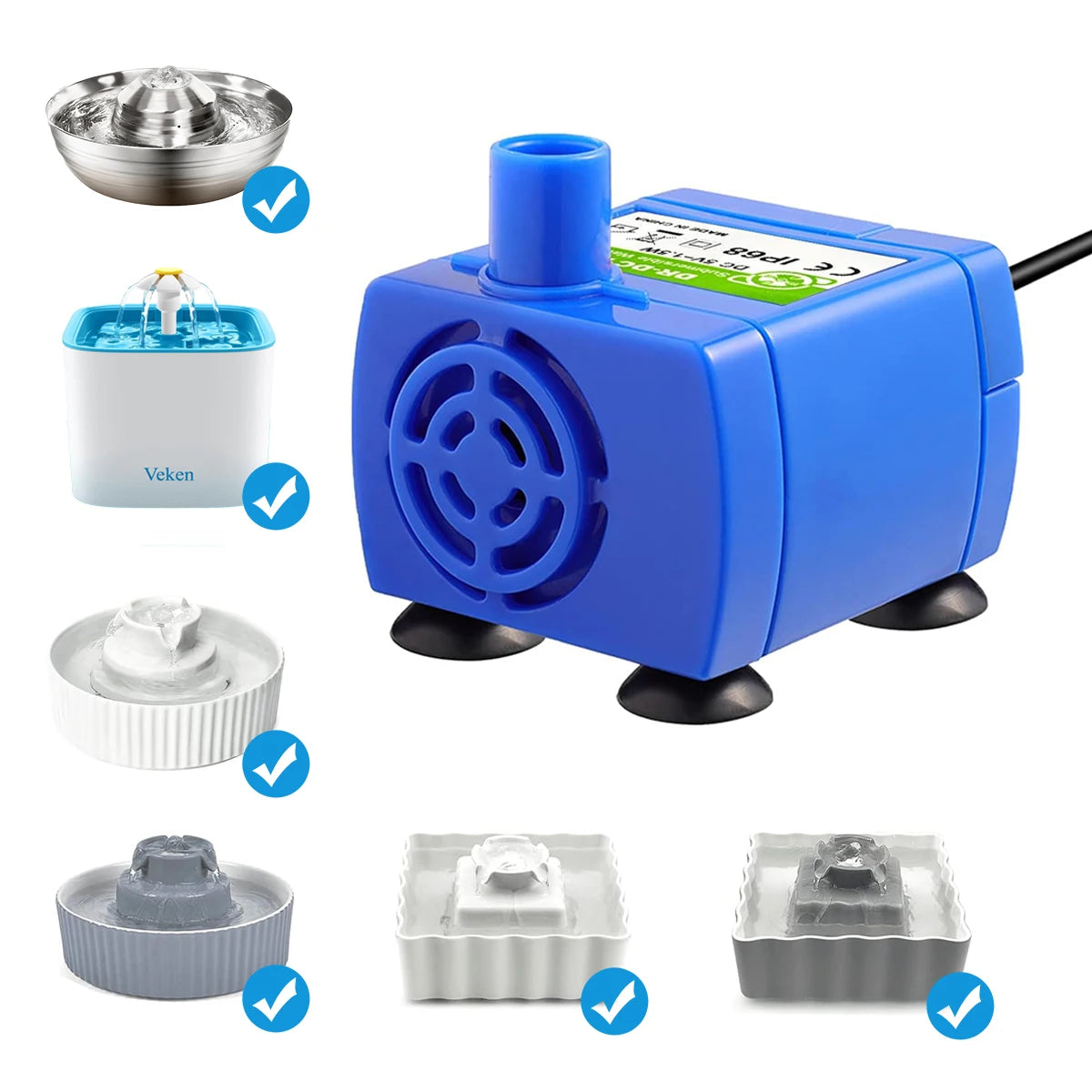 Cat Water Fountain Pet Water Pump Replacement for Cat Drinking Dispenser Pet Accessories Ultra-Quiet USB（No Plug Water Pump）
