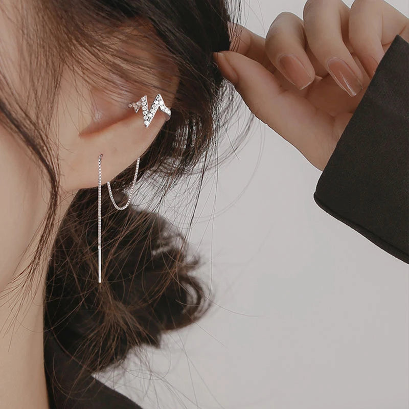 New Fashion Double Chain Pendientes Tassel Earrings Ear Clip for Women Girl Long Cuff Earring No Pierced Bohemia Gift Trend