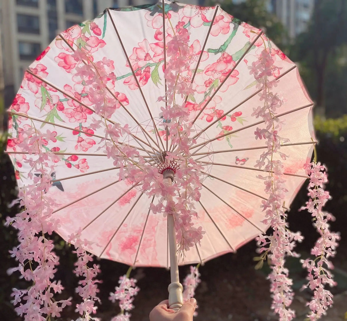82CM 32'' Skyblue Hanfu Parasol Flowers Waterproof Car Umbrella Dance Cosplay Japan Sakura Spring OilPaper Cosplay El Principito