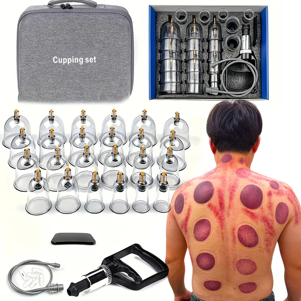 24Pcs Cupping Relax Set Multiple Sizes of Vacuum Cups with Hand Pump and Detailed Cupping Manual Massage Cupping Set for Massage