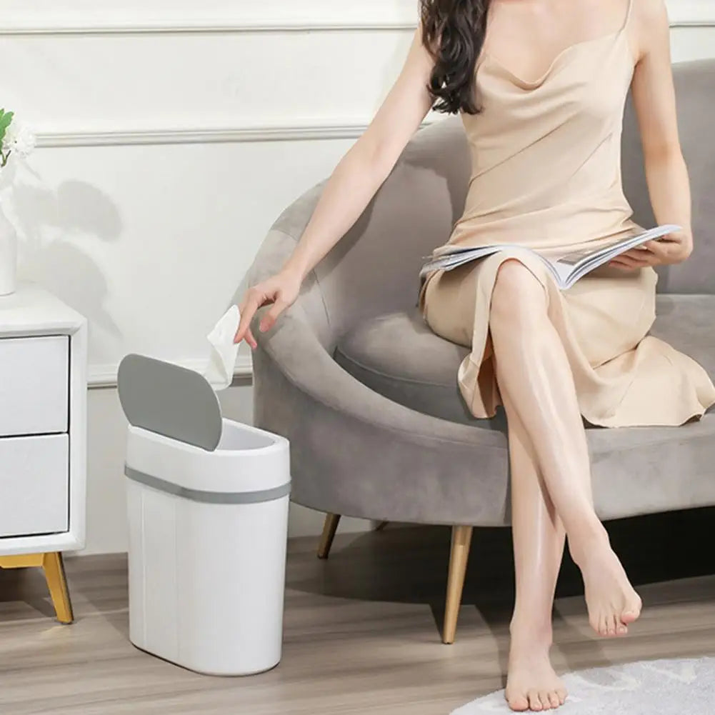 12L Dual Mode Kitchen Trash Can Smart Induction Trash Can Living Waterproof Garbage Can Bathroom Automatic Smart Trash Bin