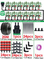 KESLA Garden 1/4'' Drip Irrigation Kit Automatic Watering System Nozzles for Farmland Bonsai Plant Flower Vegetable Greenhouse