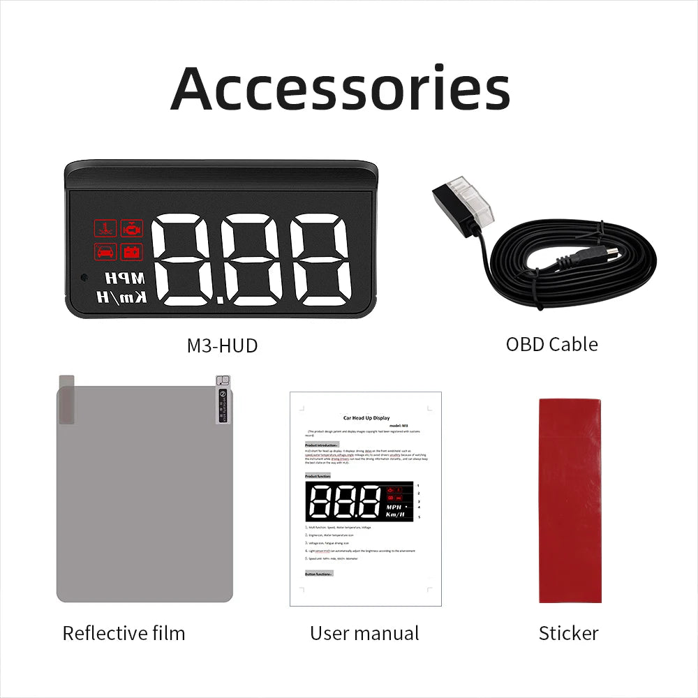 M3 Auto OBD2 GPS Head-Up Display Auto Electronics HUD Projector Digital Speedometer Obd2 Display  Windshield Big Font projection