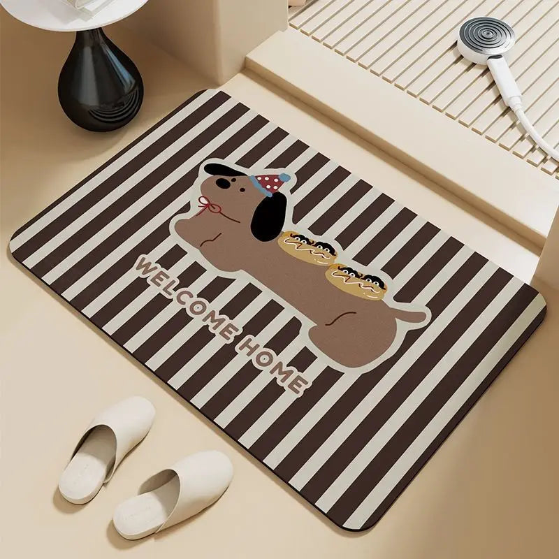 Dachshund puppy absorbent floor mat diatom mud bathroom door foot pad non-slip toilet toilet door cute foot pad